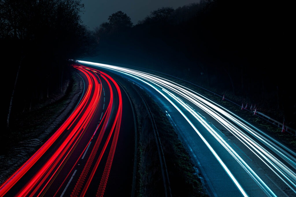 UK road with vehicle lights