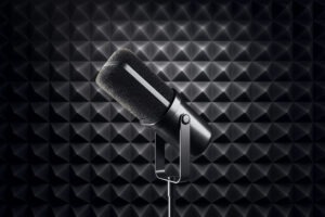 image of a microphone in a recording studio