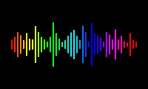 rainbow colored graphic equalizer, colorful sound wave on black background, amplifier frequency levels illustration, audio volume indicator vector illustration