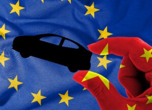 Concept map depicting dialogue between China and the European Union. Basemap and background concept. Double exposure hologram.