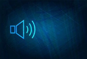 Volume speaker icon isolated on futuristic digital abstract blue background
