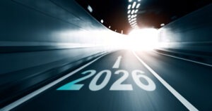 Blue tone of new year 2026 with blurred motion in the tunnel road