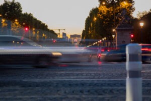 Night traffic in Paris, France