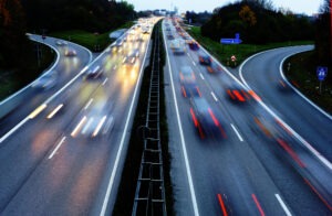 High Angle View Of Light Trails On Highway At Night in Germany