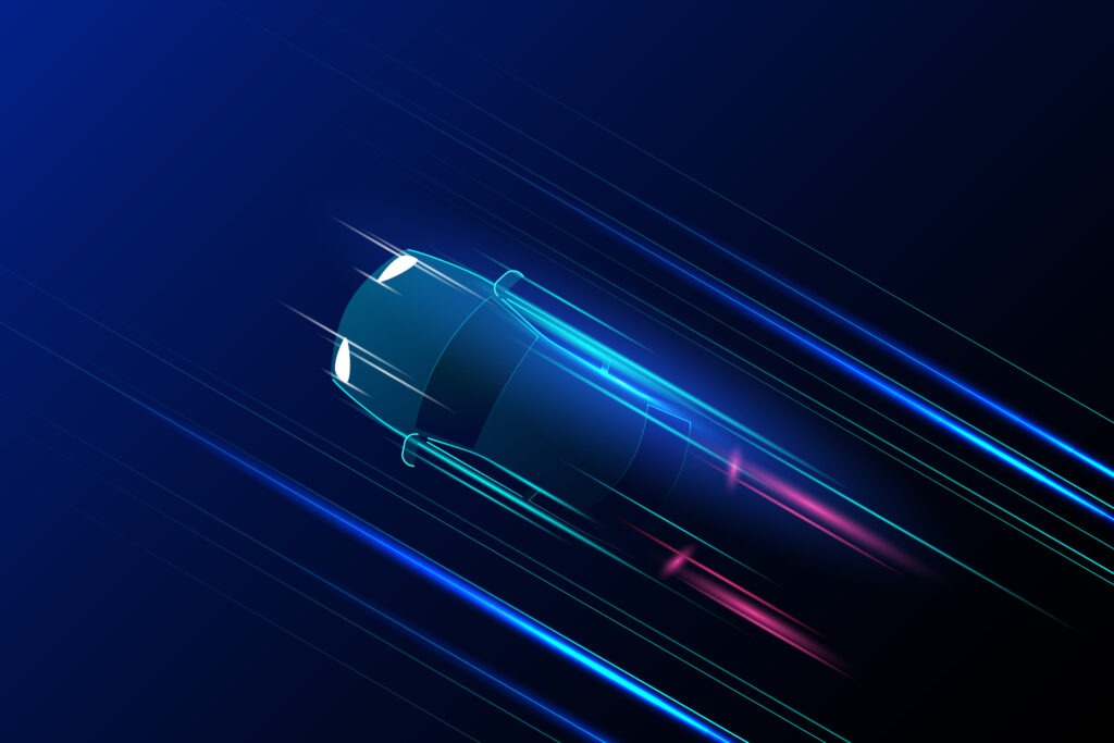 Hochgeschwindigkeitsbewegungsdesign. Sportwagen auf Hochgeschwindigkeitslaufkonzept. Schnelle Silhouette. Abstrakter Technologiehintergrund. Vektorillustration.