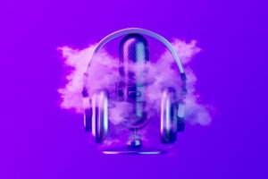 Abstract image of headphones and a microphone