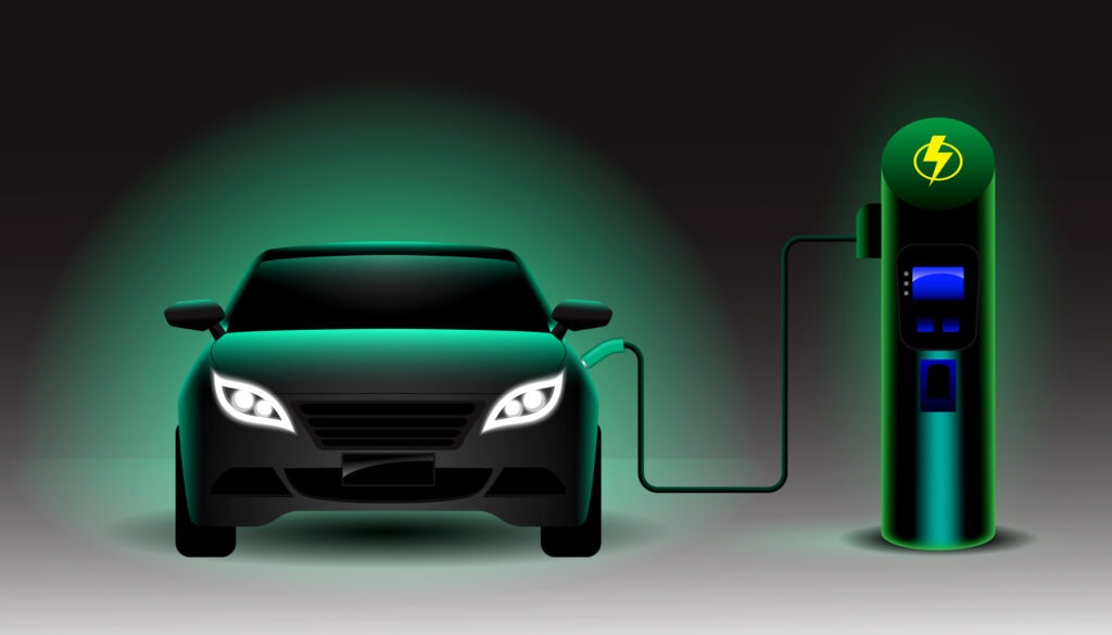 Grafik einer isolierten Ladestation für Elektrofahrzeuge - 3D-Illustration