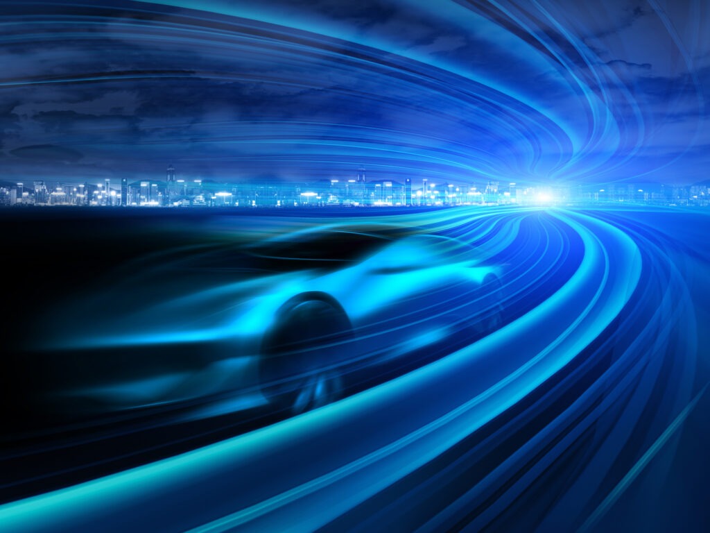 Sports Car speeding in Urban highway