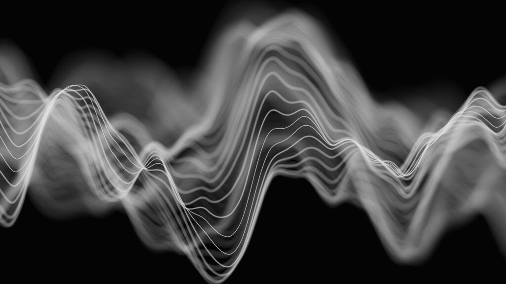 Audio white waveform digital background. Abstract music waves equalizer. Futuristic sound wave visualization. AI synthetic voice technology. Tune print. Distorted frequencies