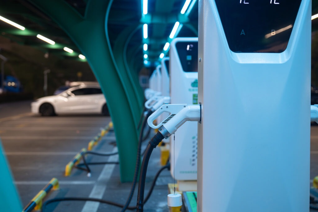A new energy vehicle charging station with a cyberpunk style