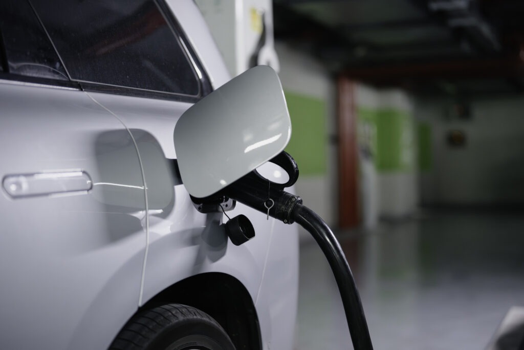 The electric car is charging